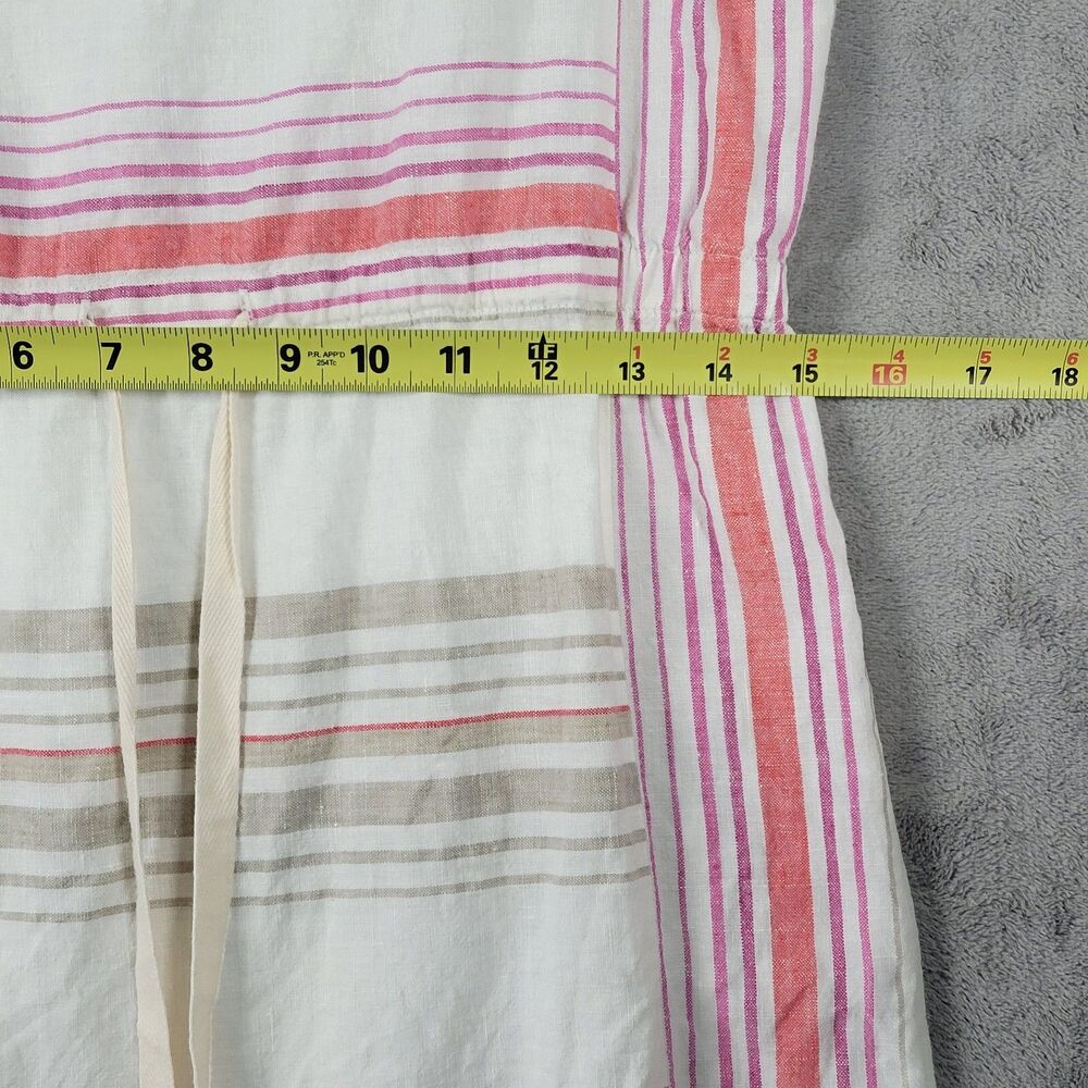 Ann Taylor Loft Blouson Mini Dress Beige Pink Stripe Sz S 100% Linen Drawstring - Picture 6 of 8